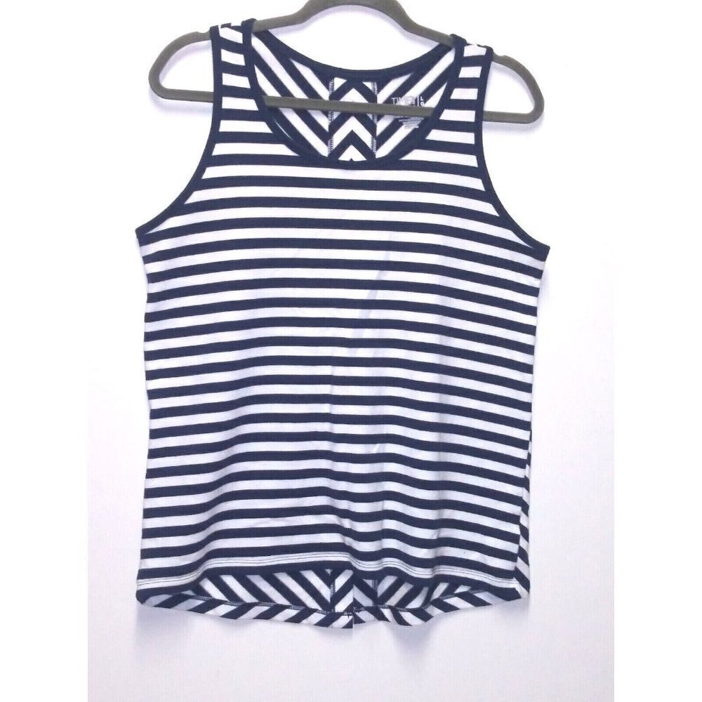 Womens Tank Top size L (12-14) nautical stripes Blue Striped Time Tru back slit